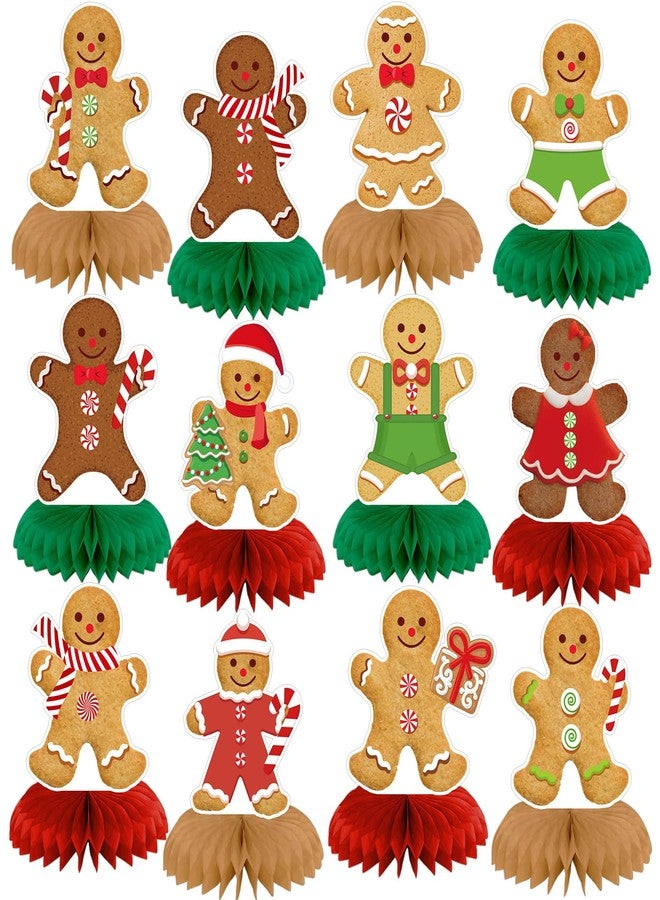 Weekgrat 12 Pcs Christmas Gingerbread Man Honeycomb Centerpieces Gingerbread Man Party Table Centerpieces Christmas Party Decorations for Xmas Winter Home Office Birthday Supplies - Image 1